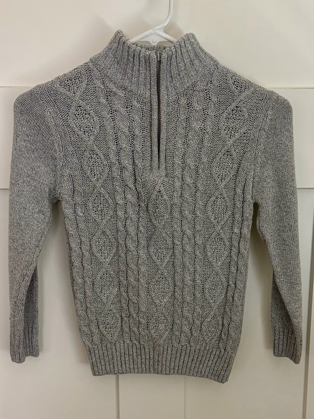 Gray Cable-Knit Half-Zip Turtleneck Sweater